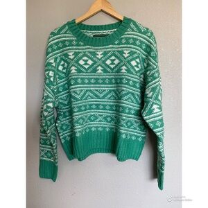 American Eagle Size Large Fair Isle Knit Sweater Green & White NWT